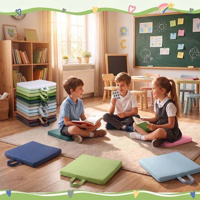 Alt view image 6 of 7 - 12 Pcs Classroom Floor Cushions for Kids,Fresh Color,Square Flexible Classroom Seating for Kindergarten Daycare Nursery, Floor Cushion with Handle, Floor Cushions for Sitting Reading