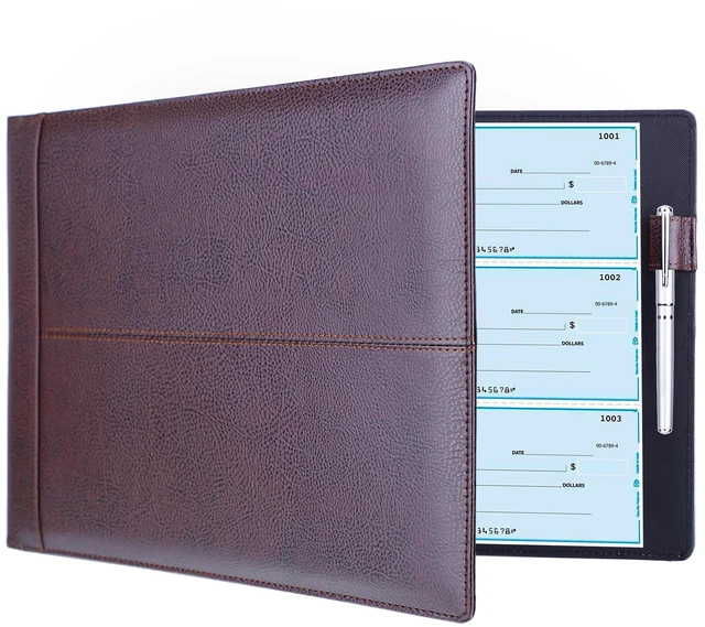 Main image of 7 Ring Business Checkbook Binder for Business Checks, 600 Checks Capacity, PU Leather Check Book Binder Cover with Zipper Pouch, Executive Organizer Portfolio Holder for 9" x 13" Sheets, Coffee