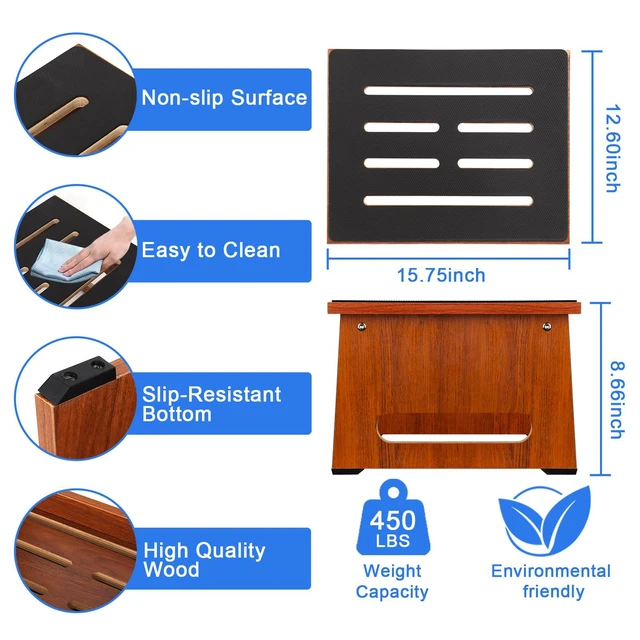 Alt view image 4 of 7 - One Step Stool for Adults Seniors with Non-Slip Rubber Stepping Feet, Heavy Duty Wooden Step Stool, 8.7 in Portable Bed Steps for High Beds for Bathroom, Bedroom, Kitchen & Bedside Kids Support