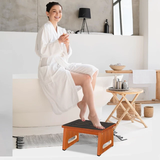 Alt view image 6 of 7 - One Step Stool for Adults Seniors with Non-Slip Rubber Stepping Feet, Heavy Duty Wooden Step Stool, 8.7 in Portable Bed Steps for High Beds for Bathroom, Bedroom, Kitchen & Bedside Kids Support