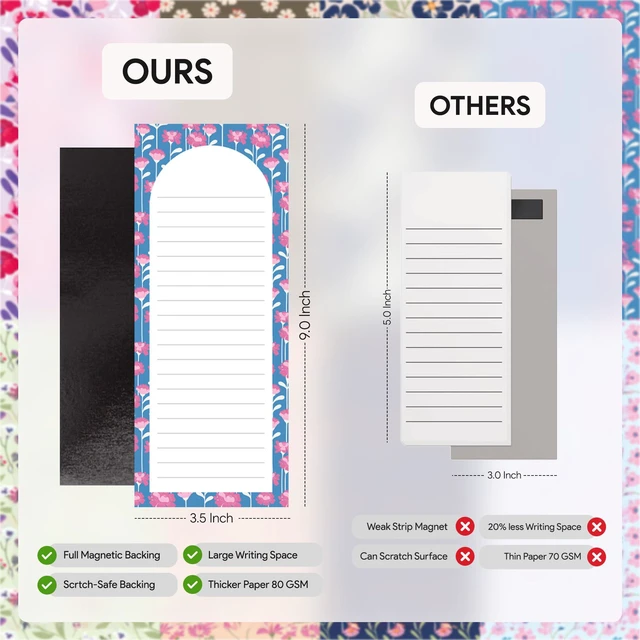 Alt view image 3 of 7 - Large Magnetic Note Pads for Fridge, 8 Pack Floral Grocery List, 60 Sheets Strong magnetic back, 60 sheets per pad, 9 x 3.5 in, big shopping and to do list pads, fridge memo pads