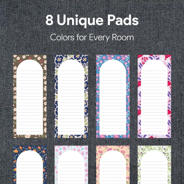 Alt view image 7 of 7 - Large Magnetic Note Pads for Fridge, 8 Pack Floral Grocery List, 60 Sheets Strong magnetic back, 60 sheets per pad, 9 x 3.5 in, big shopping and to do list pads, fridge memo pads