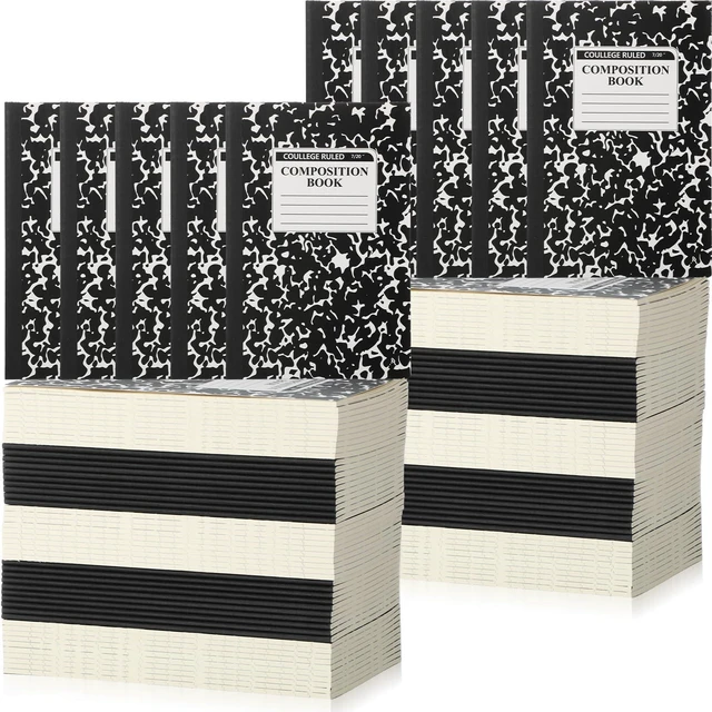 Main image of 100 Pack A5 Composition Notebooks Bulk College Ruled Composition Notebooks Marble Covers Notebook for Student Classroom Office Supplies 30 Sheet/60 Page(Black)