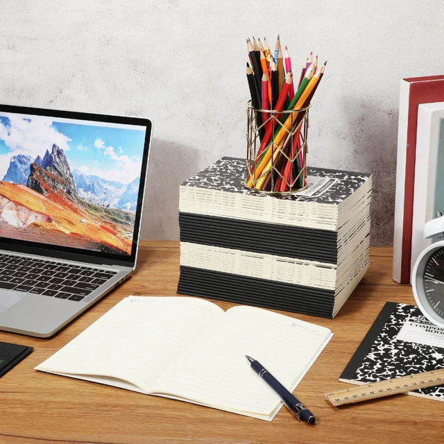 Alt view image 4 of 7 - 100 Pack A5 Composition Notebooks Bulk College Ruled Composition Notebooks Marble Covers Notebook for Student Classroom Office Supplies 30 Sheet/60 Page(Black)