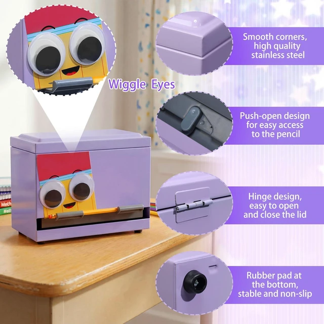 Alt view image 4 of 7 - Purple Googly Eyes Pencil Dispenser Stainless Steel for Classroom Desk Organizer for Teachers, Daycare Must Haves, Preschool Kindergarten Back to School Supply, Fun Automatic Holder
