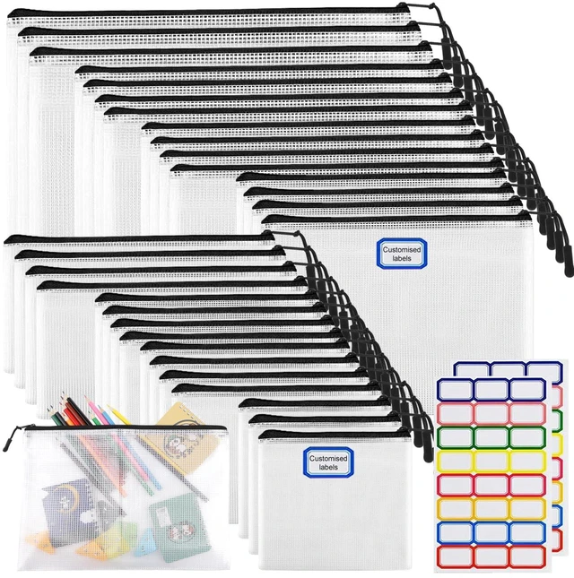 Main image of 30pcs Multisize Mesh Zipper Pouch, Lego Storage Organizer, 8 Sizes Waterproof Plastic Document Pouch, Bags for Travel Storage, Game, Office Supply and Home Organize