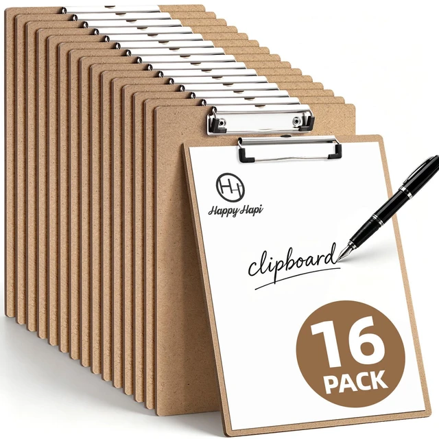 Main image of 16 Pack Clipboard, 8.5x11 Clip Board Bulk, Wooden Clipboard A4 Hardboard Brown Clipboards, Standard Letter Size Clip Board for Classroom, Student, Office & School Supplies