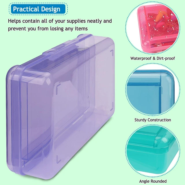 Alt view image 3 of 7 - Large Pencil Box, Double Layer Capacity Pencil Holders, Hard Pen Case with Snap-tight Lid, Plastic Pencils Case for Office School, Pen Boxes Storage Organizer (Blue+Green+Pink+Purple-4Pcs)