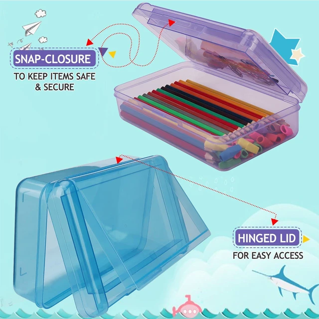 Alt view image 4 of 7 - Large Pencil Box, Double Layer Capacity Pencil Holders, Hard Pen Case with Snap-tight Lid, Plastic Pencils Case for Office School, Pen Boxes Storage Organizer (Blue+Green+Pink+Purple-4Pcs)