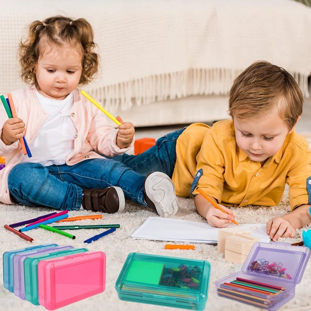 Alt view image 7 of 7 - Large Pencil Box, Double Layer Capacity Pencil Holders, Hard Pen Case with Snap-tight Lid, Plastic Pencils Case for Office School, Pen Boxes Storage Organizer (Blue+Green+Pink+Purple-4Pcs)