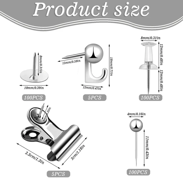 Alt view image 2 of 6 - 310 Pcs Silver Push Pins Set, 5 Styles for Cork Board, Office, Home Plastic & Metal; Reusable 5-Compartment Box; For Notes, Photos, Maps, Calendars; Office, School, Home Use