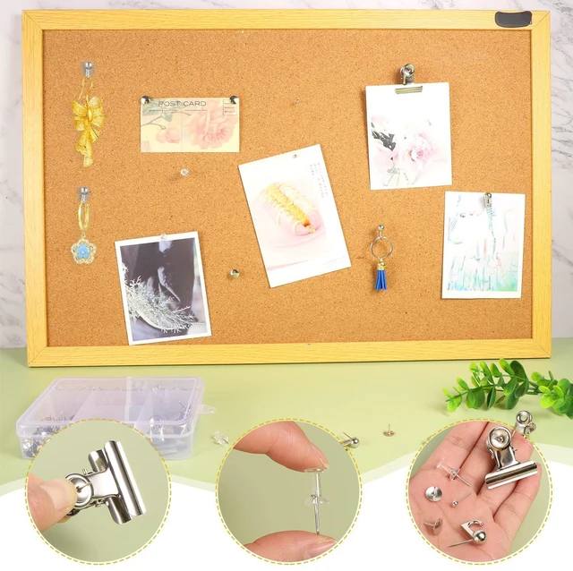 Alt view image 3 of 6 - 310 Pcs Silver Push Pins Set, 5 Styles for Cork Board, Office, Home Plastic & Metal; Reusable 5-Compartment Box; For Notes, Photos, Maps, Calendars; Office, School, Home Use