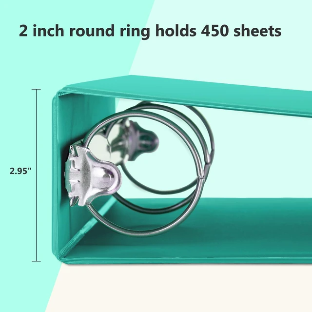 Alt view image 3 of 7 - 2 Inch Round Ring View Binder for Durability, 6 Pack (Lake Green) Standard 3 Ring Binder for 450 Sheets of US Letter Size Paper, PVC-Free, Clear Front Pocket, Office Home School Use