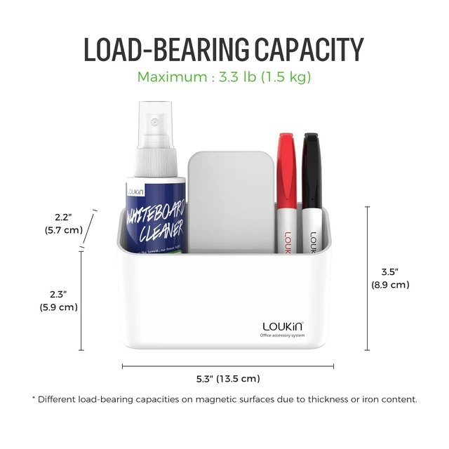 Alt view image 5 of 7 - Magnetic Marker Holder Set, Whiteboard Accessory Tray Set, White All-In-One Set, 5.3" × 2.2", Holds 1 Eraser & 8 Markers, Supports 3.3 lb, 2 Mounting Options, Fits Glass and Refrigerators