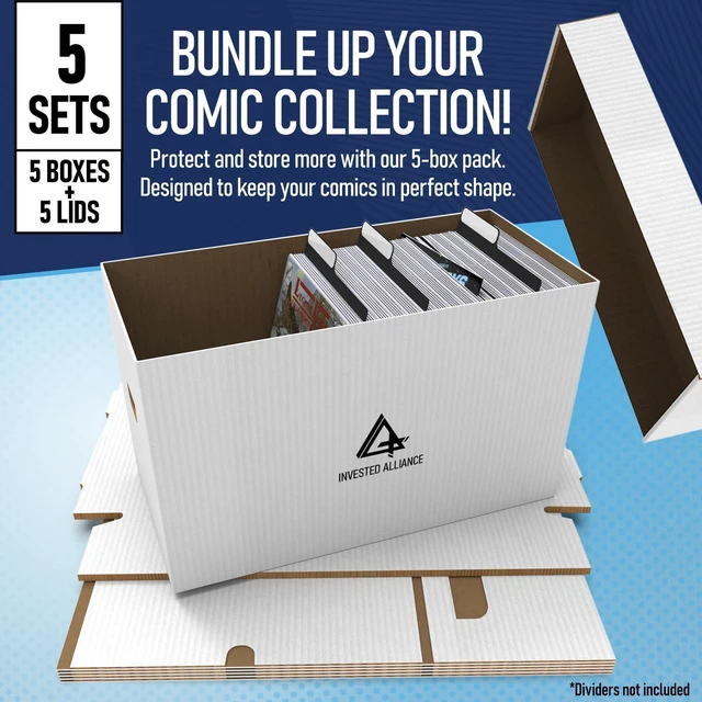 Alt view image 3 of 7 - Premium Short Comic Book Storage Box Organizer with Lid | Thick Cardboard Comic Storage Box For Collectibles Fits 150-175 Current/Silver Age, Heavy Duty & Stackable