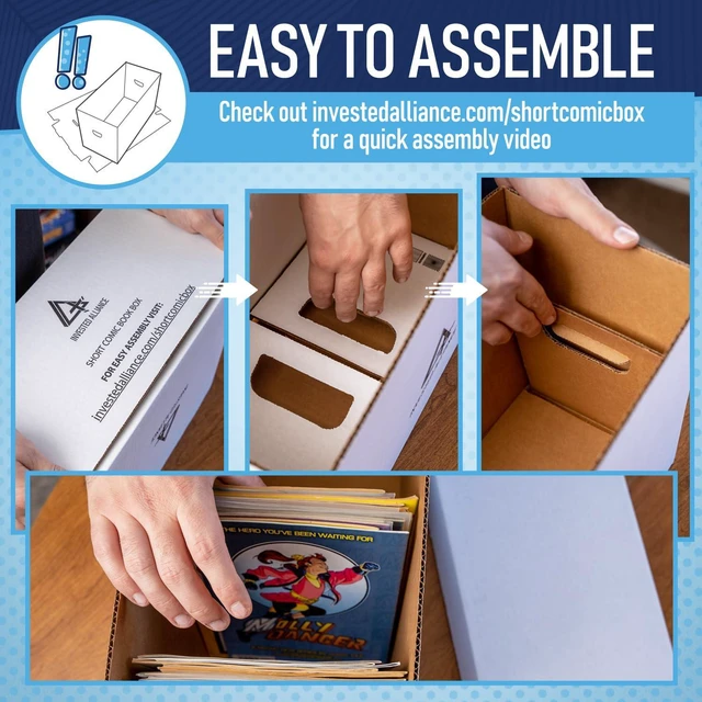 Alt view image 5 of 7 - Premium Short Comic Book Storage Box Organizer with Lid | Thick Cardboard Comic Storage Box For Collectibles Fits 150-175 Current/Silver Age, Heavy Duty & Stackable