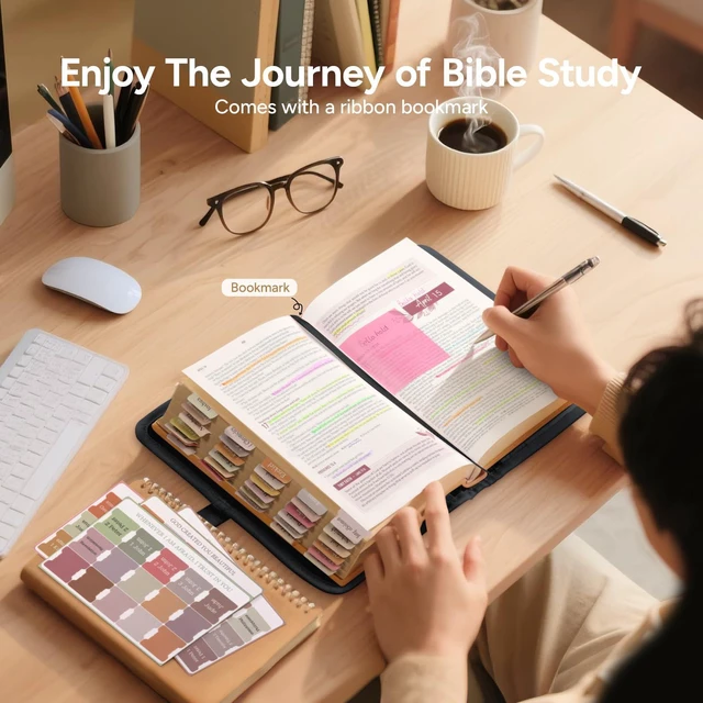 Alt view image 6 of 7 - Adjustable Bible Cover with 75 Bible Tabs - Bible Cover Case for Women Waterproof, Washable Quilted Bible Cases for Women with Bible Accessories, Christian Bible Gifts for Women Mom (Black, XL)