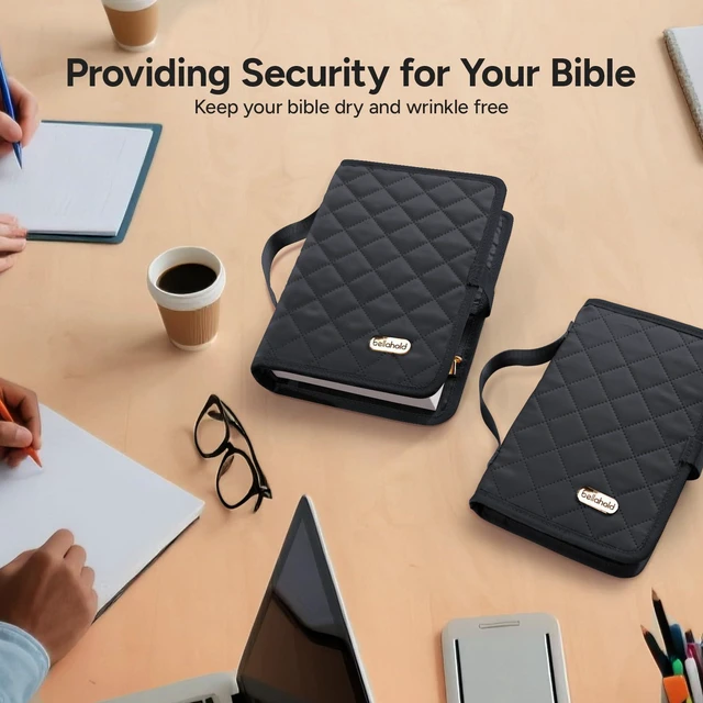 Alt view image 7 of 7 - Adjustable Bible Cover with 75 Bible Tabs - Bible Cover Case for Women Waterproof, Washable Quilted Bible Cases for Women with Bible Accessories, Christian Bible Gifts for Women Mom (Black, XL)