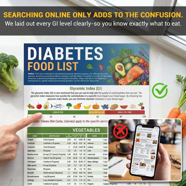 Alt view image 3 of 7 - Diabetes Food List & Meal Planner, 5 Pack with GI Chart 80+ Recipes Stop Guessing What to Eat, Diabetic Cookbooks for Prediabetes Type 1 & 2, Glycemic Index (GI) Guide, A1C Chart, Serving Size