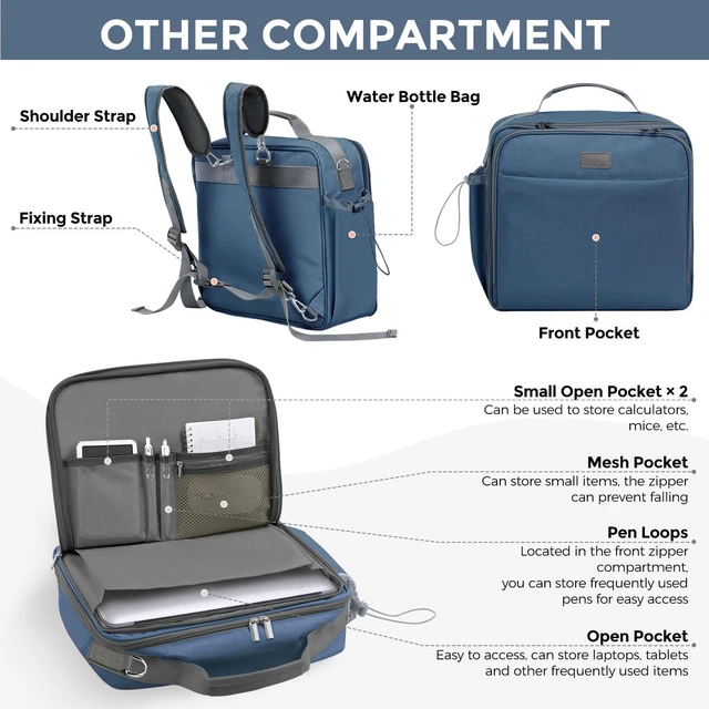 Alt view image 4 of 7 - 3 Inch 3 Ring Zipper Binder with Shoulder Strap & Handle, 650-Sheet Capacity Zip Up Binder for School, Multi Pocket Organizer for Students & Office Workers, Blue