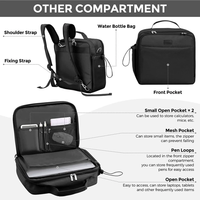 Alt view image 4 of 7 - 3 Inch 3 Ring Zipper Binder with Shoulder Strap & Handle, 650-Sheet Capacity Zip Up Binder for School, Multi Pocket Organizer for Students & Office Workers, Black