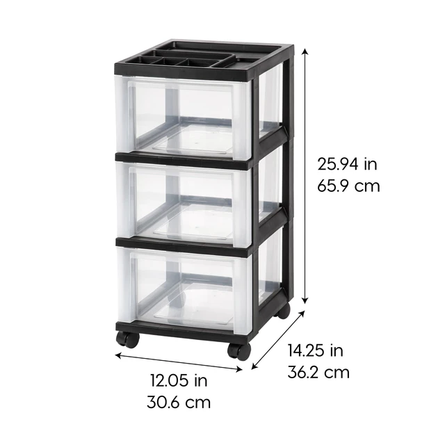 Alt view image 3 of 7 - 3-Drawer Rolling Storage Cart, Black/Clear Keep classroom supplies, teacher essentials, craft materials, and learning tools organized with easy-access drawers