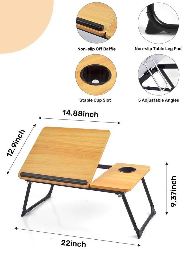 Alt view image 3 of 7 - Lap Desk for Couch/Sofa/Floor, 5-Angle Adjustable Bed Desk with Foldable Legs &Cup Holder, Light Weight Bed Tray Table for Writing/Eating/Reading, Portable Laptop Stand for Adults, Kids