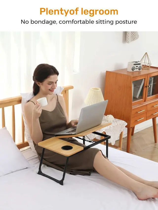 Alt view image 6 of 7 - Lap Desk for Couch/Sofa/Floor, 5-Angle Adjustable Bed Desk with Foldable Legs &Cup Holder, Light Weight Bed Tray Table for Writing/Eating/Reading, Portable Laptop Stand for Adults, Kids