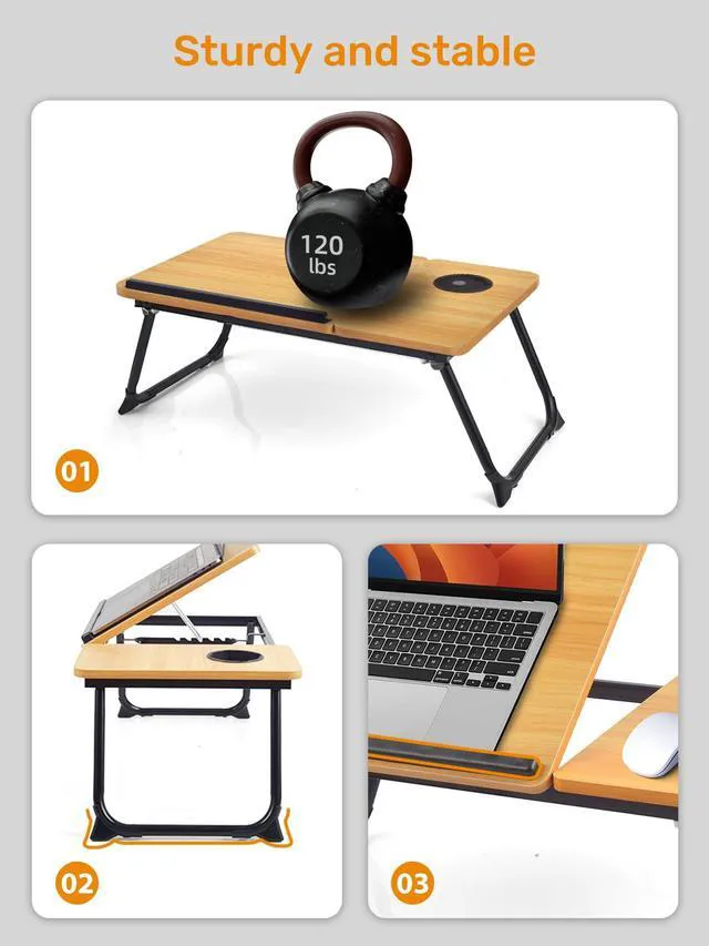 Alt view image 7 of 7 - Lap Desk for Couch/Sofa/Floor, 5-Angle Adjustable Bed Desk with Foldable Legs &Cup Holder, Light Weight Bed Tray Table for Writing/Eating/Reading, Portable Laptop Stand for Adults, Kids
