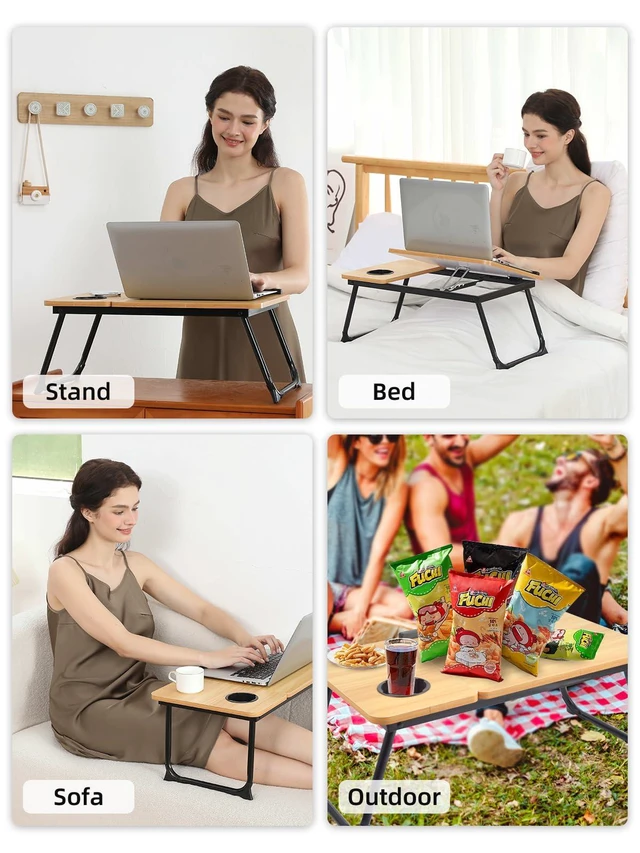 Alt view image 5 of 7 - Lap Desk for Couch/Sofa/Floor, 5-Angle Adjustable Bed Desk with Foldable Legs &Cup Holder, Light Weight Bed Tray Table for Writing/Eating/Reading, Portable Laptop Stand for Adults, Kids