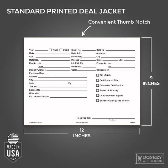 Alt view image 2 of 7 - Printed Vehicle Deal Envelopes 9x12 Deal Jackets (100 shrink wrapped) (White)