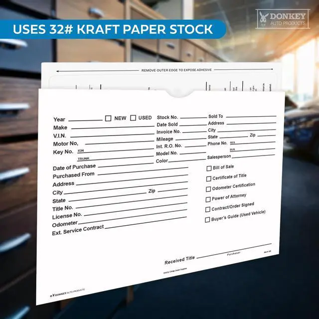 Alt view image 4 of 7 - Printed Vehicle Deal Envelopes 9x12 Deal Jackets (100 shrink wrapped) (White)