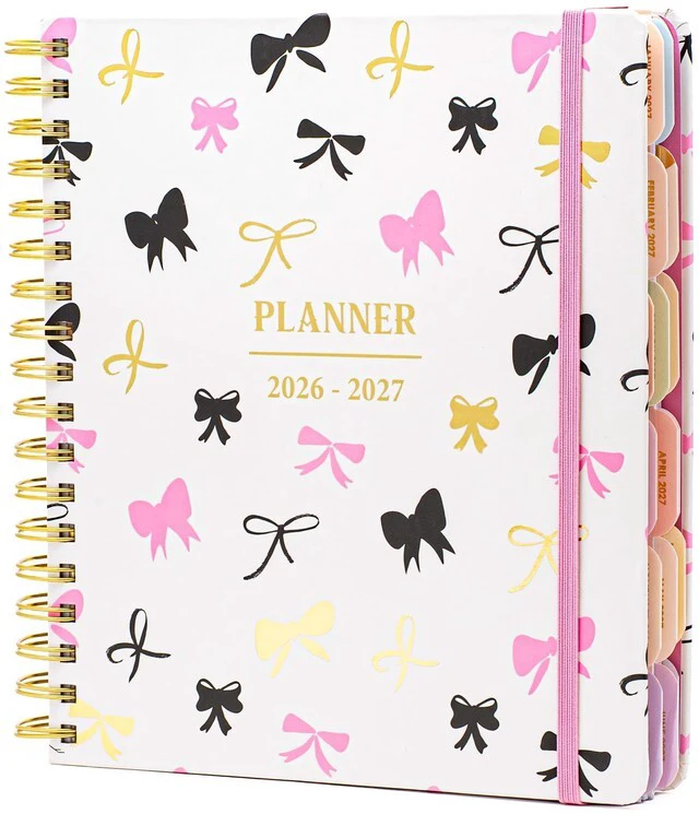 Main image of Academic 18-Month Planner 10" x 10" Aug 2026-Jan 2028, Bows Hard Cover Planner/Calendar with Daily, Weekly & Monthly Layouts, plus Pens, Stickers & Sticky Notes Included