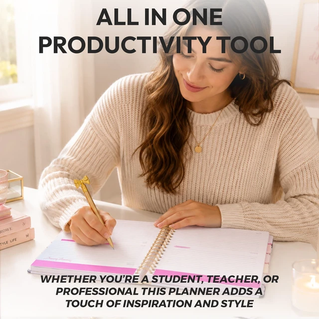 Alt view image 3 of 7 - Academic 18-Month Planner 10" x 10" Aug 2026-Jan 2028, Bows Hard Cover Planner/Calendar with Daily, Weekly & Monthly Layouts, plus Pens, Stickers & Sticky Notes Included