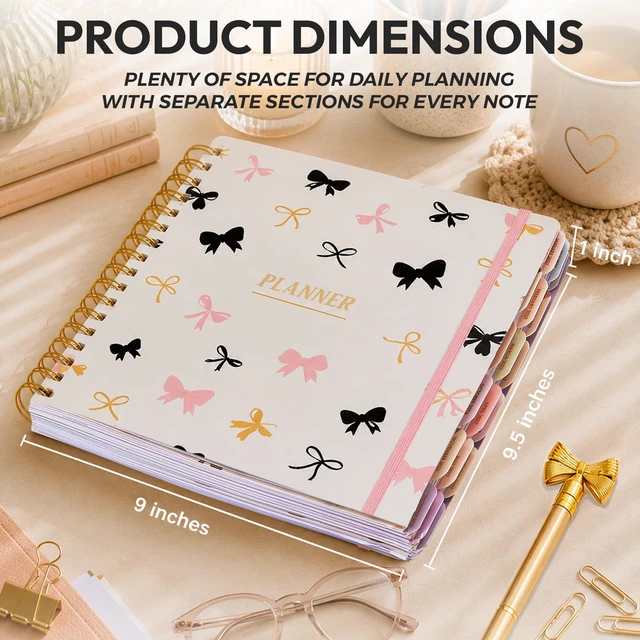 Alt view image 5 of 7 - Academic 18-Month Planner 10" x 10" Aug 2026-Jan 2028, Bows Hard Cover Planner/Calendar with Daily, Weekly & Monthly Layouts, plus Pens, Stickers & Sticky Notes Included