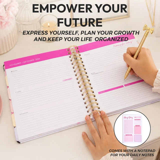 Alt view image 7 of 7 - Academic 18-Month Planner 10" x 10" Aug 2026-Jan 2028, Bows Hard Cover Planner/Calendar with Daily, Weekly & Monthly Layouts, plus Pens, Stickers & Sticky Notes Included