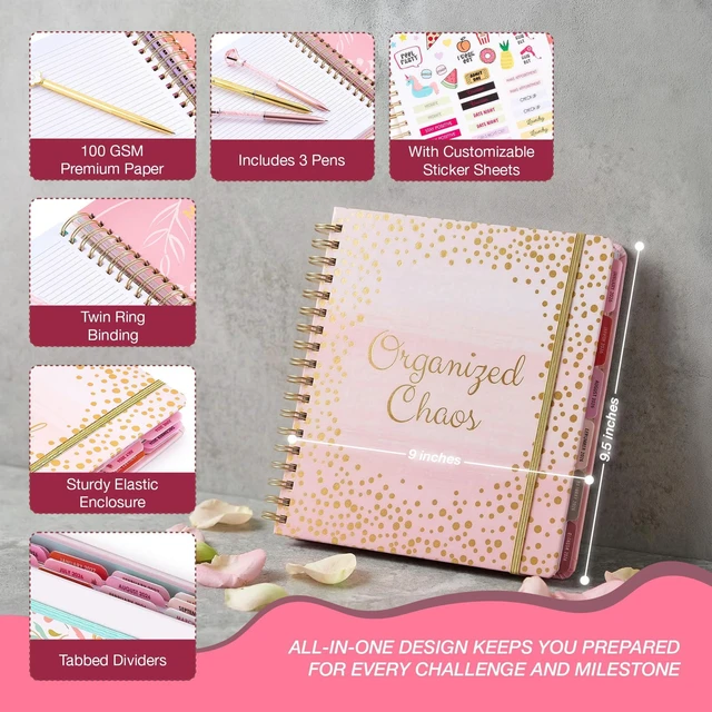 Alt view image 2 of 7 - Academic 18-Month Planner Aug 2026-Jan 2028, Organized Chaos Hard Cover Planner/Calendar with Daily, Weekly & Monthly Layouts, plus Pens, Stickers & Sticky Notes Included
