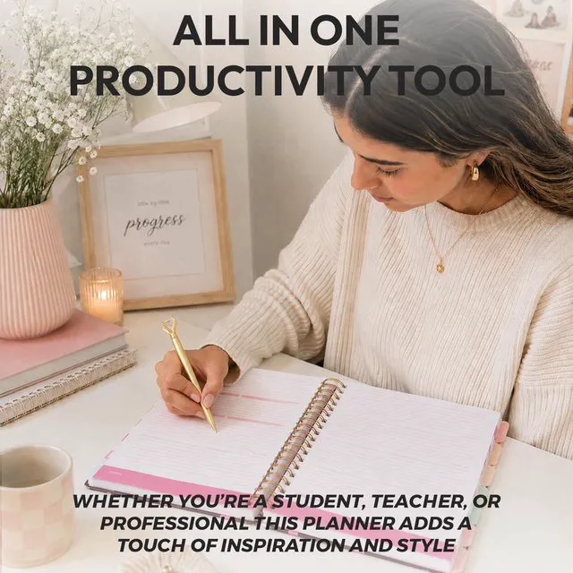Alt view image 3 of 7 - Academic 18-Month Planner 10" x 10" Aug 2026-Jan 2028, Pink Dots Hard Cover Planner/Calendar with Daily, Weekly & Monthly Layouts, plus Pens, Stickers & Sticky Notes Included