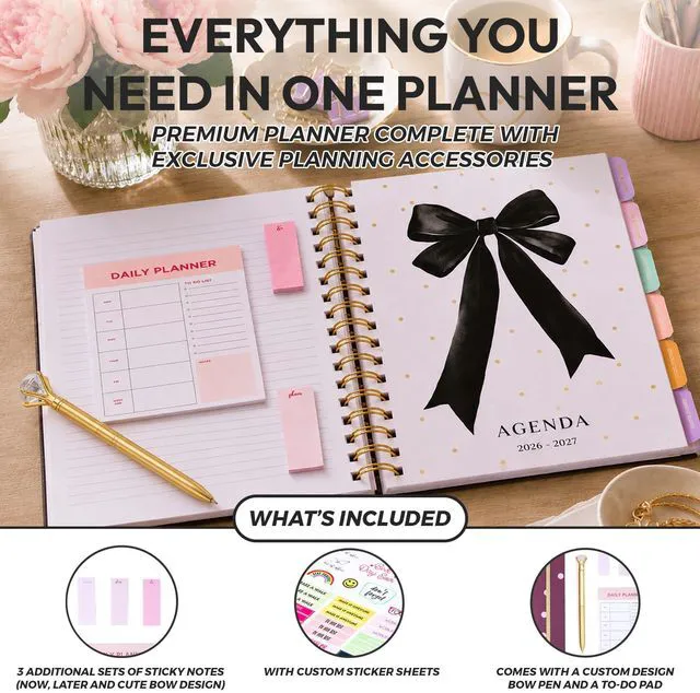 Alt view image 6 of 7 - Academic 18-Month Planner 10" x 10" Aug 2026-Jan 2028, Pink Dots Hard Cover Planner/Calendar with Daily, Weekly & Monthly Layouts, plus Pens, Stickers & Sticky Notes Included