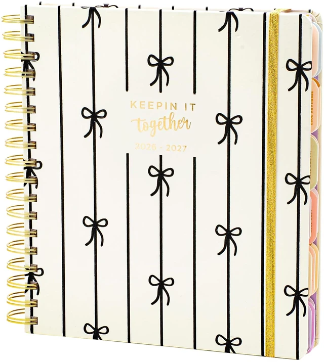 Main image of Academic 18-Month Planner 10" x 10" Aug 2026-Jan 2028, Black Bows Hard Cover Planner/Calendar with Daily, Weekly & Monthly Layouts, plus Pens, Stickers & Sticky Notes Included