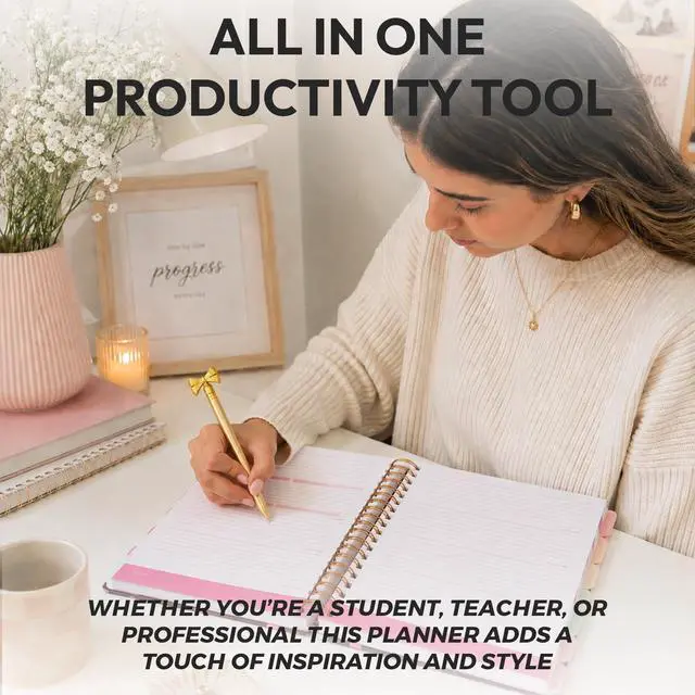 Alt view image 3 of 7 - Academic 18-Month Planner 10" x 10" Aug 2026-Jan 2028, Black Bows Hard Cover Planner/Calendar with Daily, Weekly & Monthly Layouts, plus Pens, Stickers & Sticky Notes Included