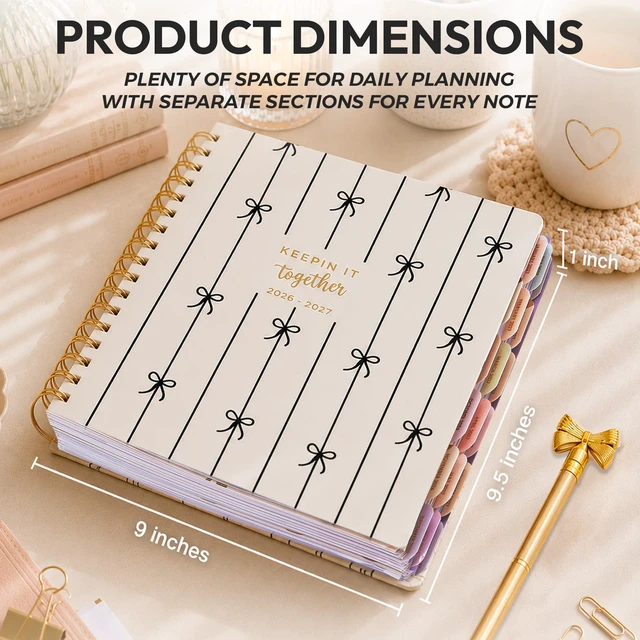 Alt view image 5 of 7 - Academic 18-Month Planner 10" x 10" Aug 2026-Jan 2028, Black Bows Hard Cover Planner/Calendar with Daily, Weekly & Monthly Layouts, plus Pens, Stickers & Sticky Notes Included