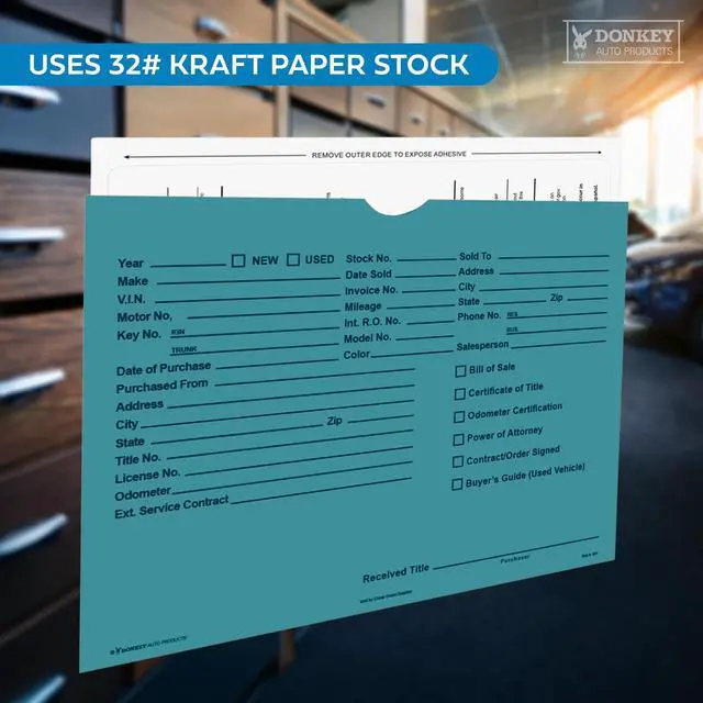 Alt view image 3 of 7 - Printed Vehicle Deal Envelopes 9x12 Deal Jackets (100 shrink wrapped) (Teal)
