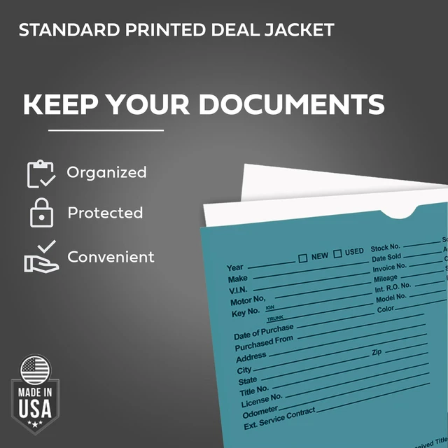 Alt view image 4 of 7 - Printed Vehicle Deal Envelopes 9x12 Deal Jackets (100 shrink wrapped) (Teal)