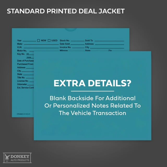 Alt view image 5 of 7 - Printed Vehicle Deal Envelopes 9x12 Deal Jackets (100 shrink wrapped) (Teal)