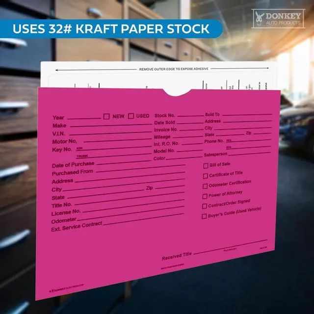 Alt view image 3 of 7 - Printed Vehicle Deal Envelopes 9x12 Deal Jackets (100 shrink wrapped) (Fuchsia)