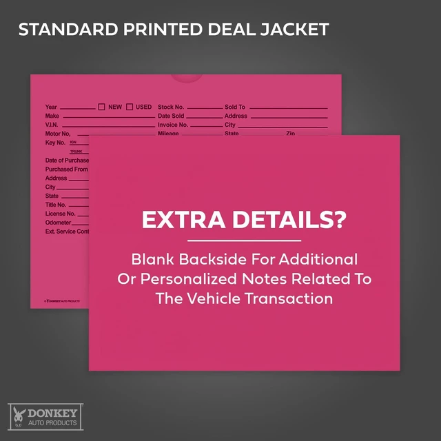 Alt view image 5 of 7 - Printed Vehicle Deal Envelopes 9x12 Deal Jackets (100 shrink wrapped) (Fuchsia)