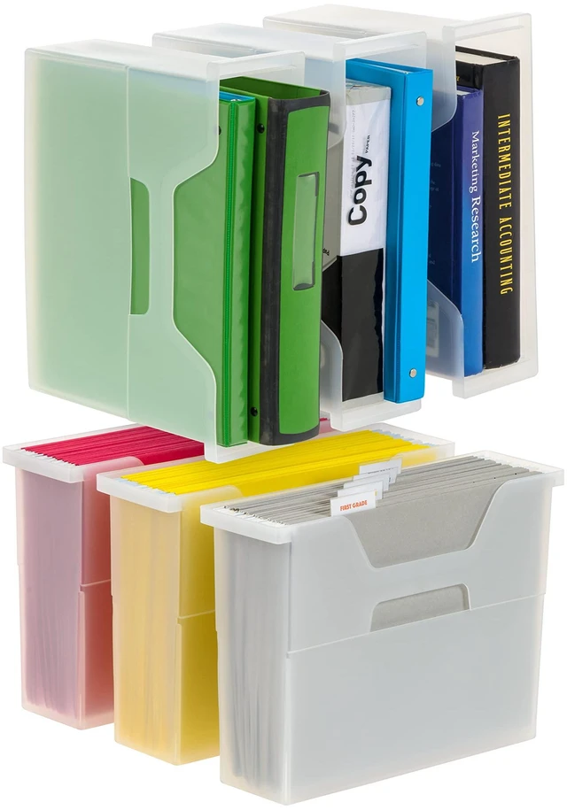 Main image of 6-Pack Small Desktop File Box with Open Lid, Clear Organize classroom papers, lesson plans and supplies with portable storage for teachers, schools and educators