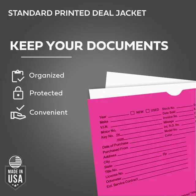 Alt view image 4 of 7 - Printed Vehicle Deal Envelopes 9x12 Deal Jackets (100 shrink wrapped) (Fuchsia)