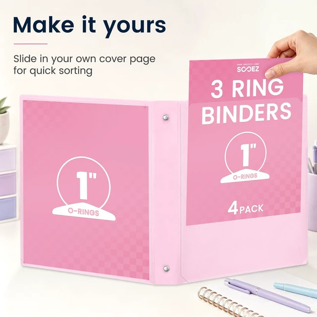 Alt view image 3 of 5 - 1 Inch 3 Ring Binder 12 Pack, White Round Ring Binders with Customizable Front & Back Covers, 2 Interior Pockets, Holds 175 Sheets, Lightweight Binders for School Office Home
